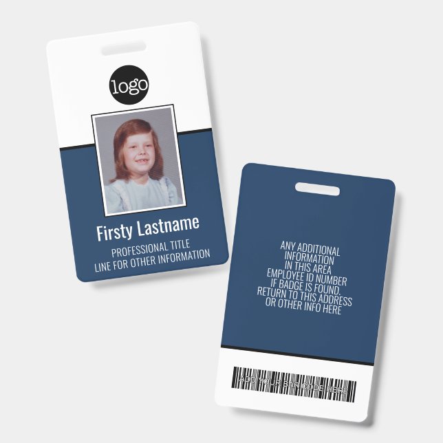 Custom Employee Vertical Photo Bar Code Logo Name ID Badge (Front & Back)