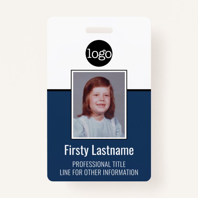 Custom Employee Vertical Photo Bar Code Logo Name ID Badge (Front)