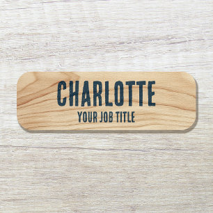 Custom Employee Woodgrain Blue Magnetic or Pin Name Tag