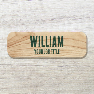 Custom Employee Woodgrain Green Magnetic or Pin Name Tag
