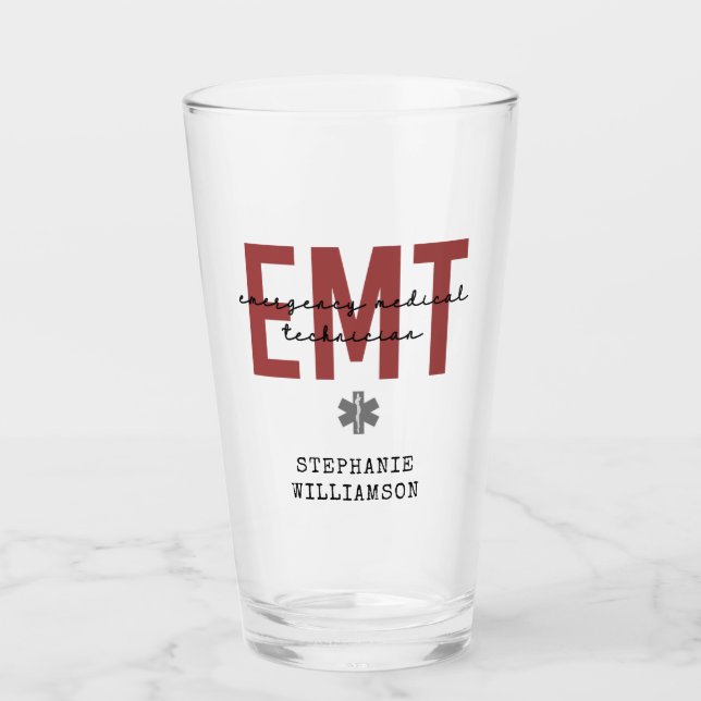Custom EMT Emergency Medical Technician Glass (Front)