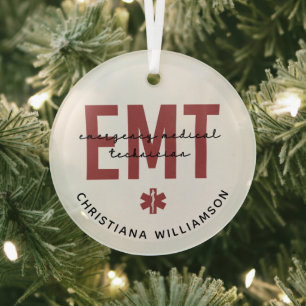 Custom EMT Emergency Medical Technician Glass Tree Decoration