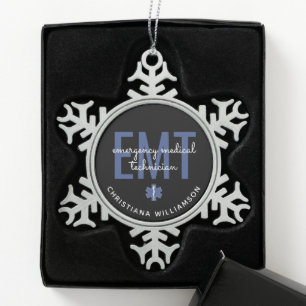 Custom EMT Emergency Medical Technician Snowflake Pewter Christmas Ornament
