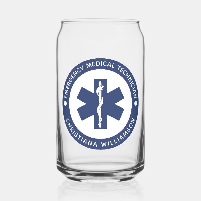 Custom EMT Symbol Emergency Medical Technician Can Glass (Front)