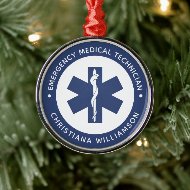 Custom EMT Symbol Emergency Medical Technician Metal Ornament (Tree)