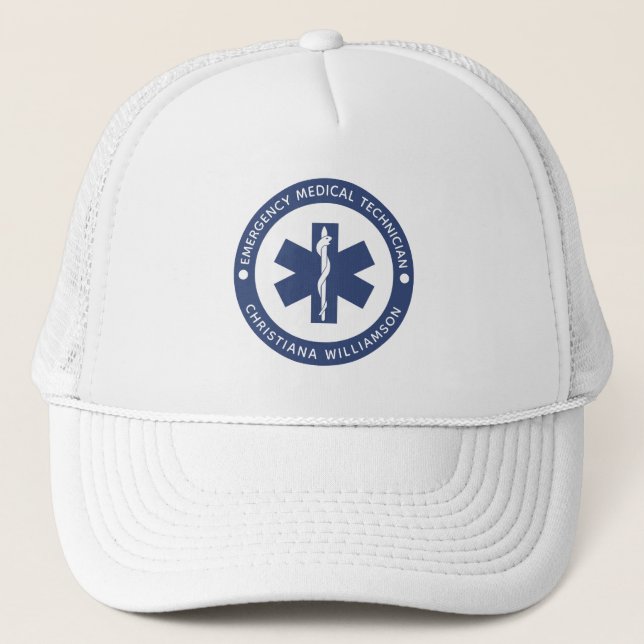 Custom EMT Symbol Emergency Medical Technician Trucker Hat (Front)
