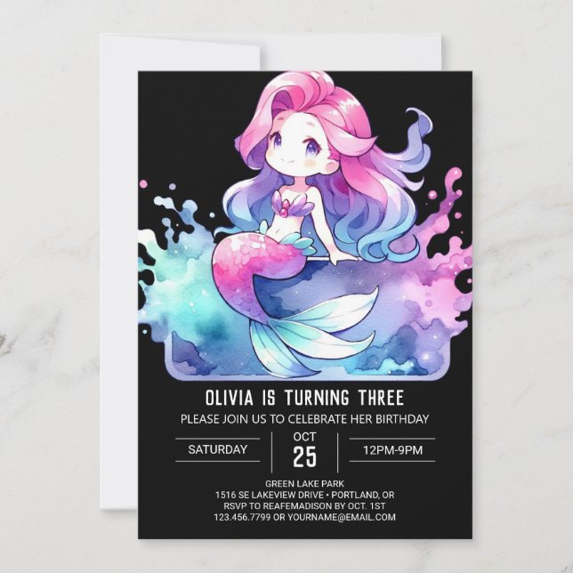Custom Enchanted Mermaid Birthday Invitation (Front)