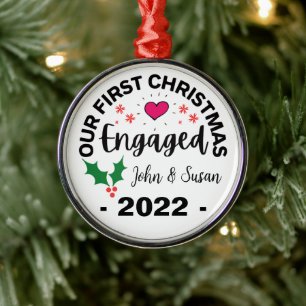 Custom Engaged Christmas, Engagement Personalised  Metal Ornament