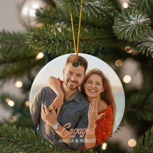 Custom Engaged Couple Photo Ceramic Ornament