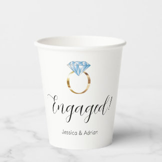 Custom Engaged Diamond Ring Engagement Party Paper Cups