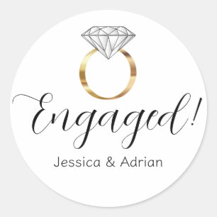 Custom Engaged White Diamond Ring Engagement Classic Round Sticker
