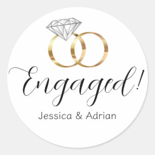 Custom Engaged White Diamond Wedding Rings Classic Round Sticker