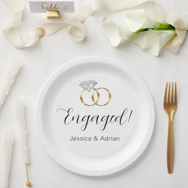 Custom Engaged White Diamond Wedding Rings Paper Plate (Wedding)
