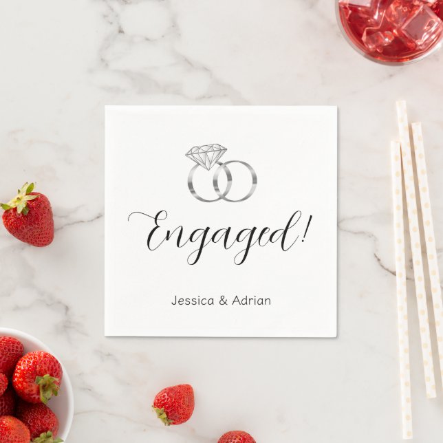 Custom Engaged White Silver Diamond Wedding Rings Napkin (Insitu)