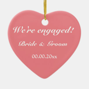 Custom engagement Christmas tree coral heart photo Ceramic Ornament