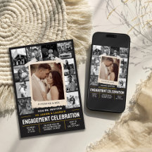 Custom Engagement Invite, Retro Photo Collage