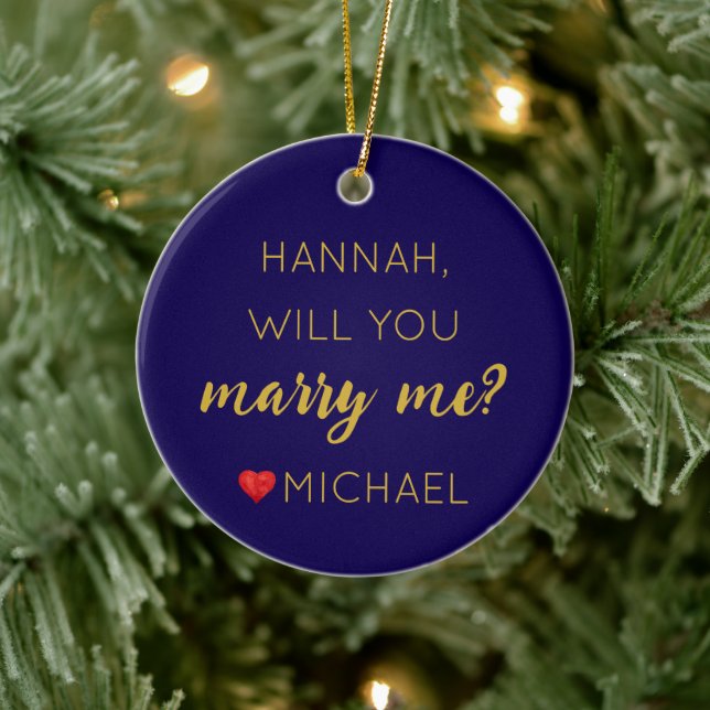 Custom Engagement Personalised Will you marry me Ceramic Ornament (Tree)