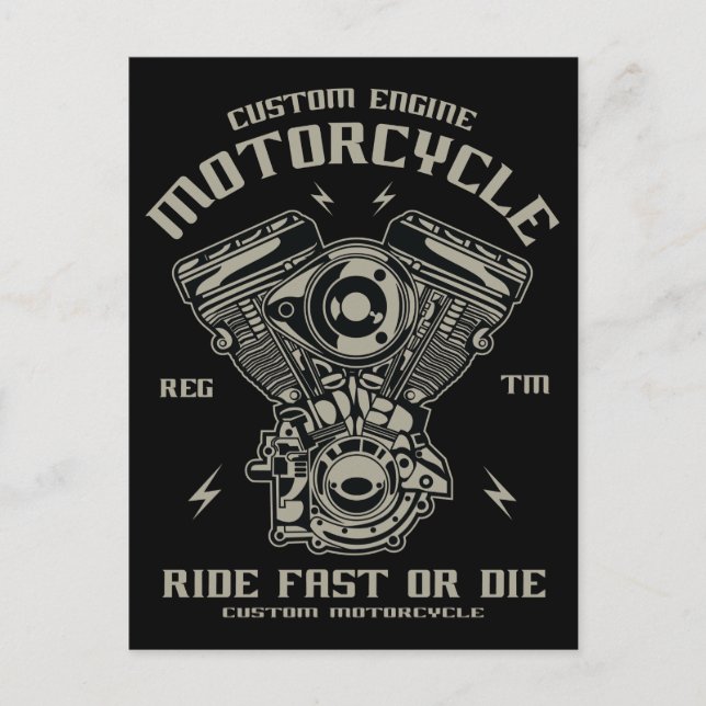 Custom Engine Motorcycle Ride Fast Or Die Postcard (Front)