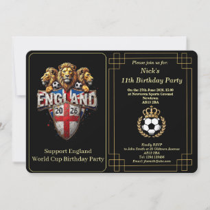 Custom England Soccer Team 3 Lions Birthday Invite