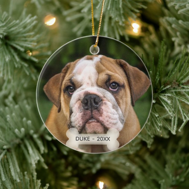 Custom English Bulldog Dog Photo Ceramic Ornament (Tree)
