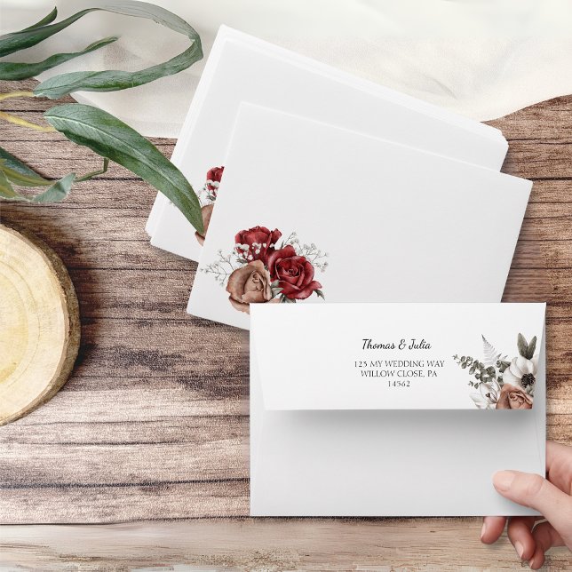 Custom Envelope with Watercolor Burgundy Florals  (Custom Envelope with Watercolor Burgundy Florals)