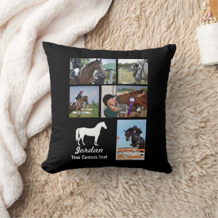 Custom Equestrian Horse Riding Photo Collage Name Cushion