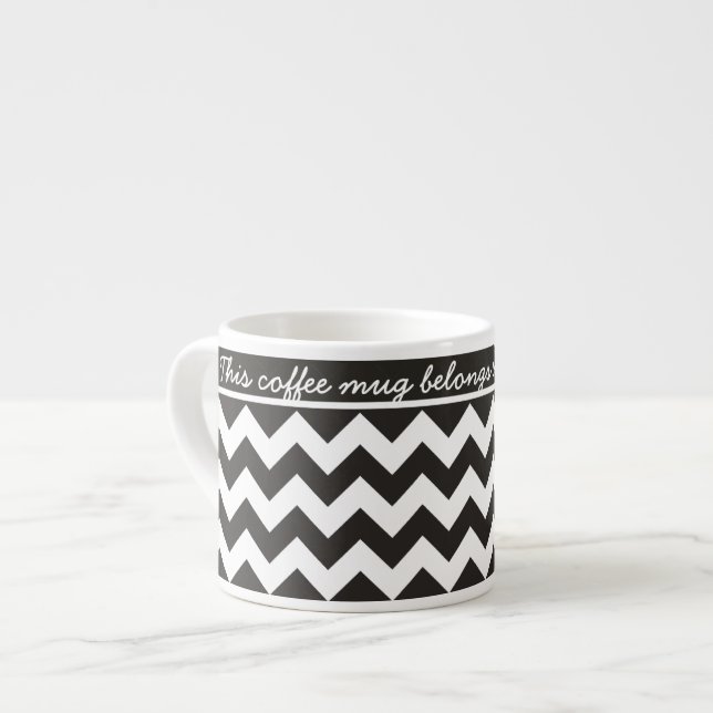 Custom Espresso Mug, Black and White Chevrons Cup (Front Left)