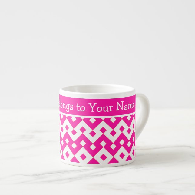 Custom Espresso Mug, Candy Pink Geometric Cup (Front Right)