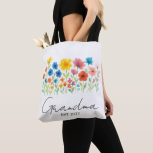 Custom Est. Year - Grandma Wildflower  Tote Bag