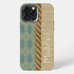 Custom Ethnic Turquoise Teal Brown Mosaic Pattern iPhone 13 Pro Max Case