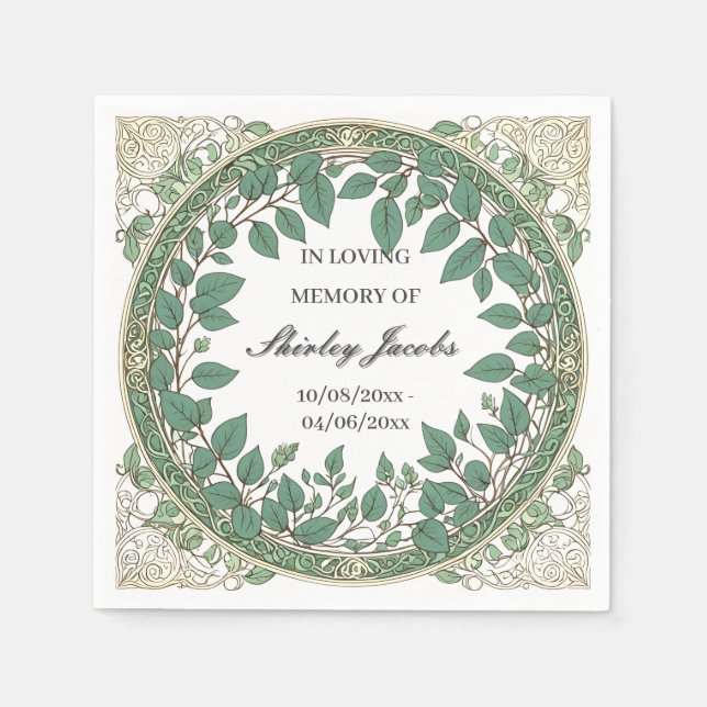 Custom Eucalyptus Funeral – Elegant Memorial Napkin (Front)