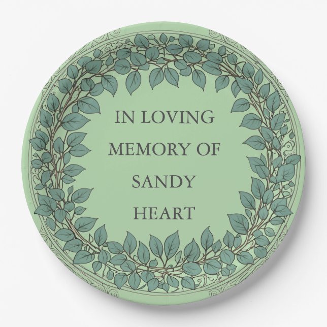 Custom Eucalyptus Funeral – Elegant Memorial Paper Plate (Front)
