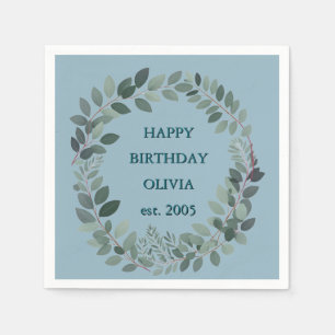 Custom Eucalyptus Watercolor Leaf pale blue Napkin