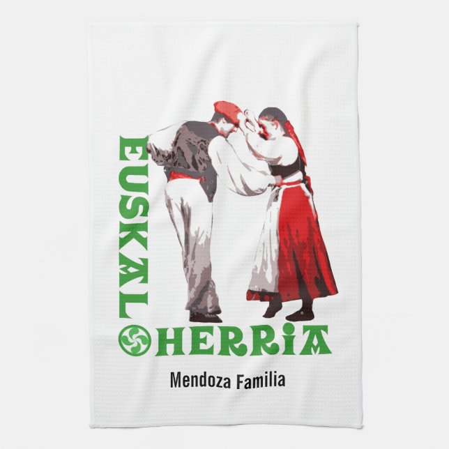 Custom, Euskal Herria, traditional Basque dancing: Tea Towel (Vertical)