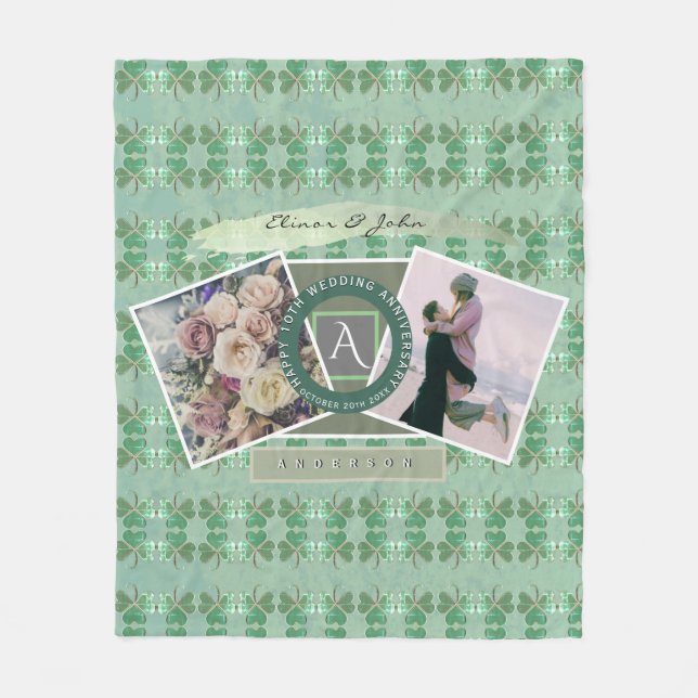 Custom Event 2 Custom Photos w/Shamrocks Fleece Blanket (Front)