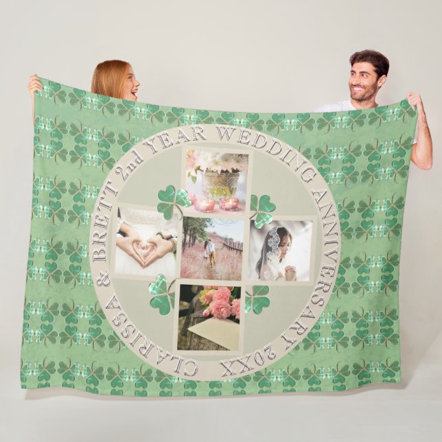 Custom Event.Anniversary Reunion 5 Photos Shamrock Fleece Blanket (In Situ)