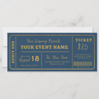 Custom Event Ticket, Concert Fake Ticket Gold
