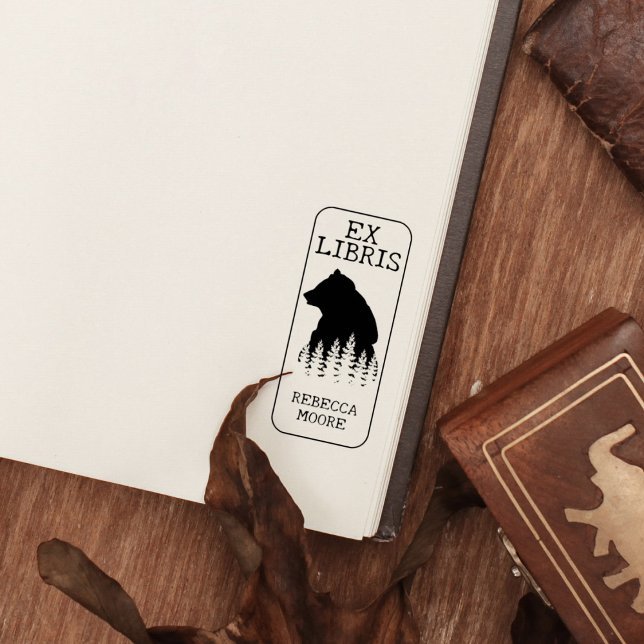 Custom Ex Libris, Forest Bear Library Book    Rubber Stamp (Creator Uploaded)