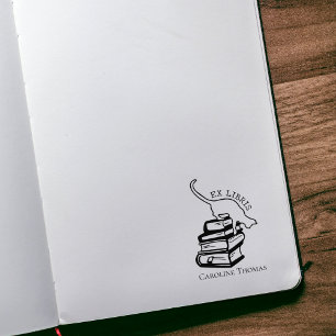 Custom Ex Libris, Library Cute Cat Book  Rubber Stamp
