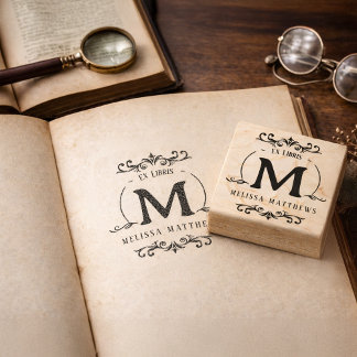 Custom Ex Libris Monogram Book Plate Rubber Stamp