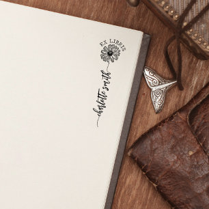Custom Ex Libris, Script Daisy Book  Rubber Stamp