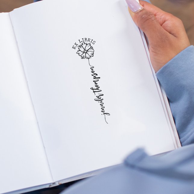 Custom Ex Libris, Script Flower Book  Rubber Stamp (Creator Uploaded)