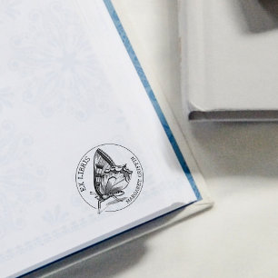 Custom Ex Libris Vintage Butterfly, Book Rubber Stamp