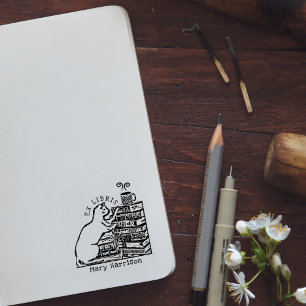 Custom Ex Libris, Vintage Cute Cat Book  Rubber Stamp