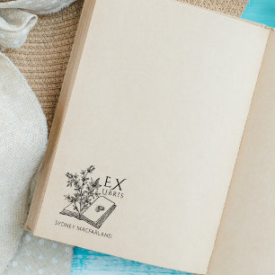 Custom Ex Libris Vintage Flower Book Rubber Stamp