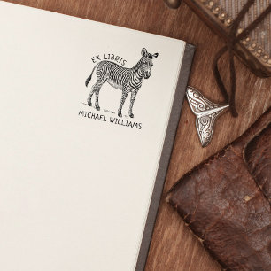 Custom Ex Libris, Zebra Book Rubber Stamp