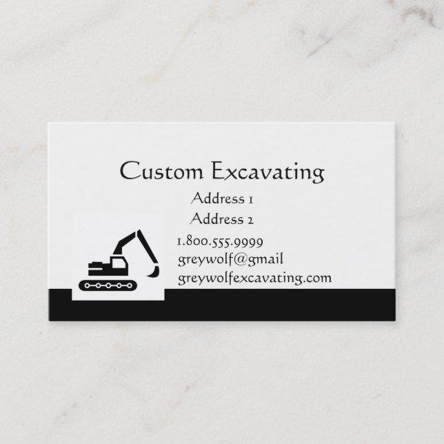 Custom Excavating Custom Business Card (Front)