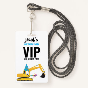 Custom Excavator Birthday Party Pass Favour Badge ID Badge