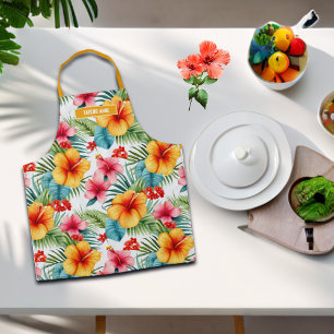 Custom Exotic Watercolor Hawaiian Floral Apron