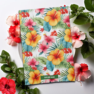 Custom Exotic Watercolor Hawaiian Floral Tea Towel